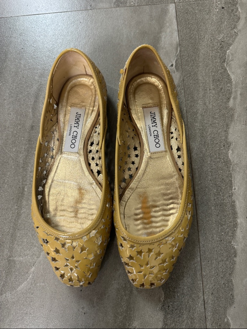 Jimmy Choo Metallic Gold Laser-Cut Ballet Flats